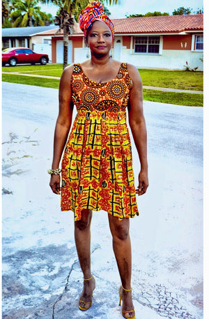 Saba African Midi Dress Orange - Zabba Designs African Clothing Store