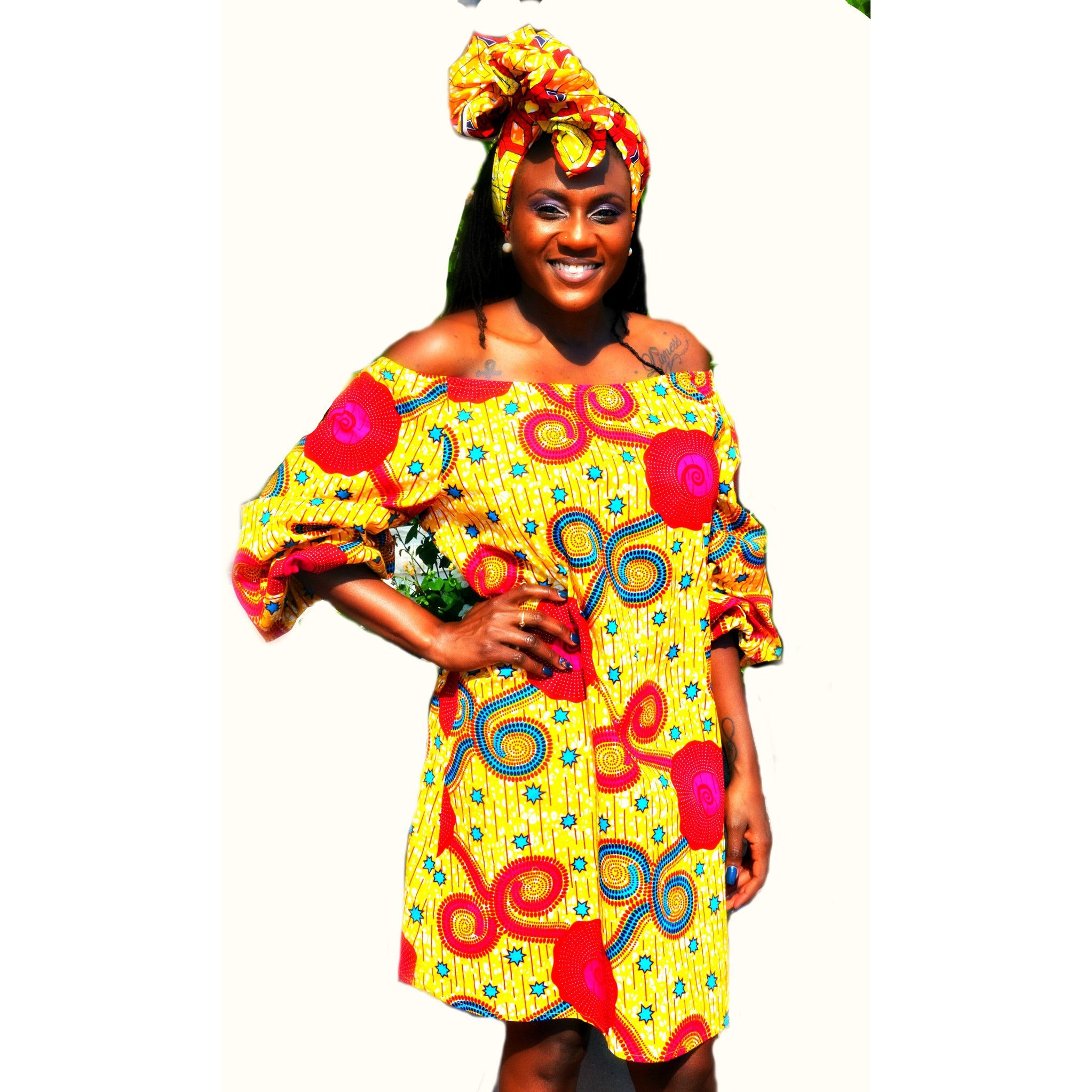 Jazzy African Print  Geometric Mini Dress - Zabba Designs African Clothing Store