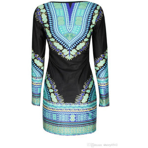 Nona Blue African Print  Dashiki Dress - Zabba Designs African Clothing Store