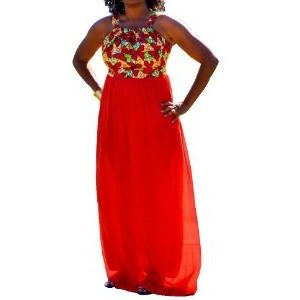 Red Ankara and Chiffon Dress