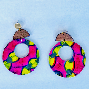 Pink African Print Wooden Earrings - Zabba Designs African Clothing Store
