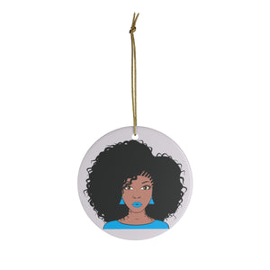 Blue Afro Girl Ceramic Christmas Ornaments - Zabba Designs African Clothing Store