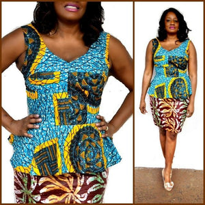 Candy African  Print Peplum Top - Zabba Designs African Clothing Store