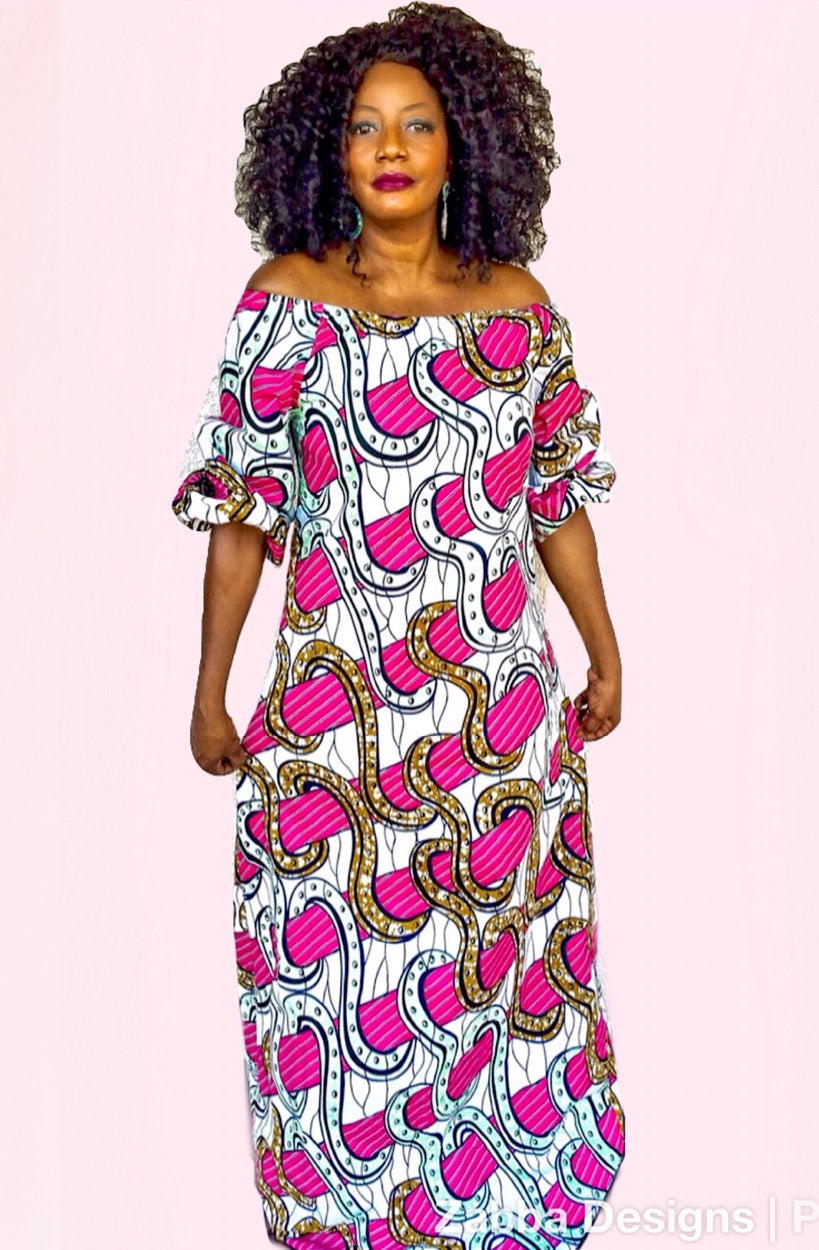 NIGHT GLOW African Print Balloon Maxi Dress - Zabba Designs African Clothing Store