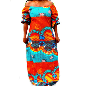 ZULU African Print Off Shoulder Balloon Maxi Dress - Zabba Designs African Clothing Store
