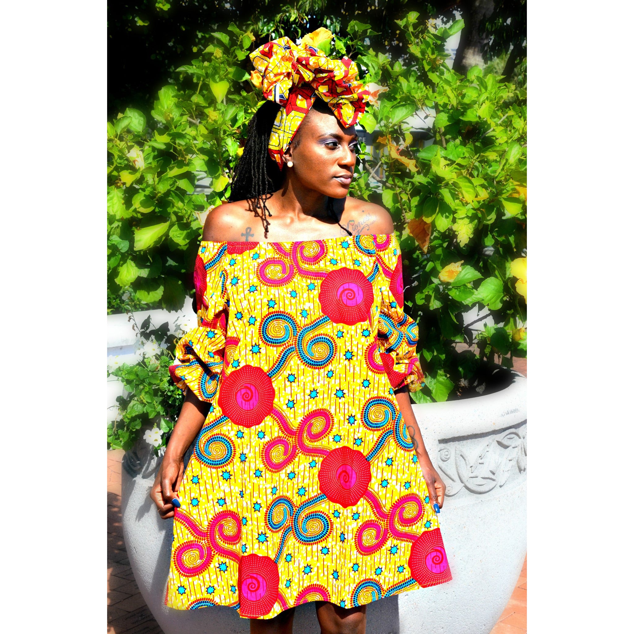 Jazzy African Print  Geometric Mini Dress - Zabba Designs African Clothing Store