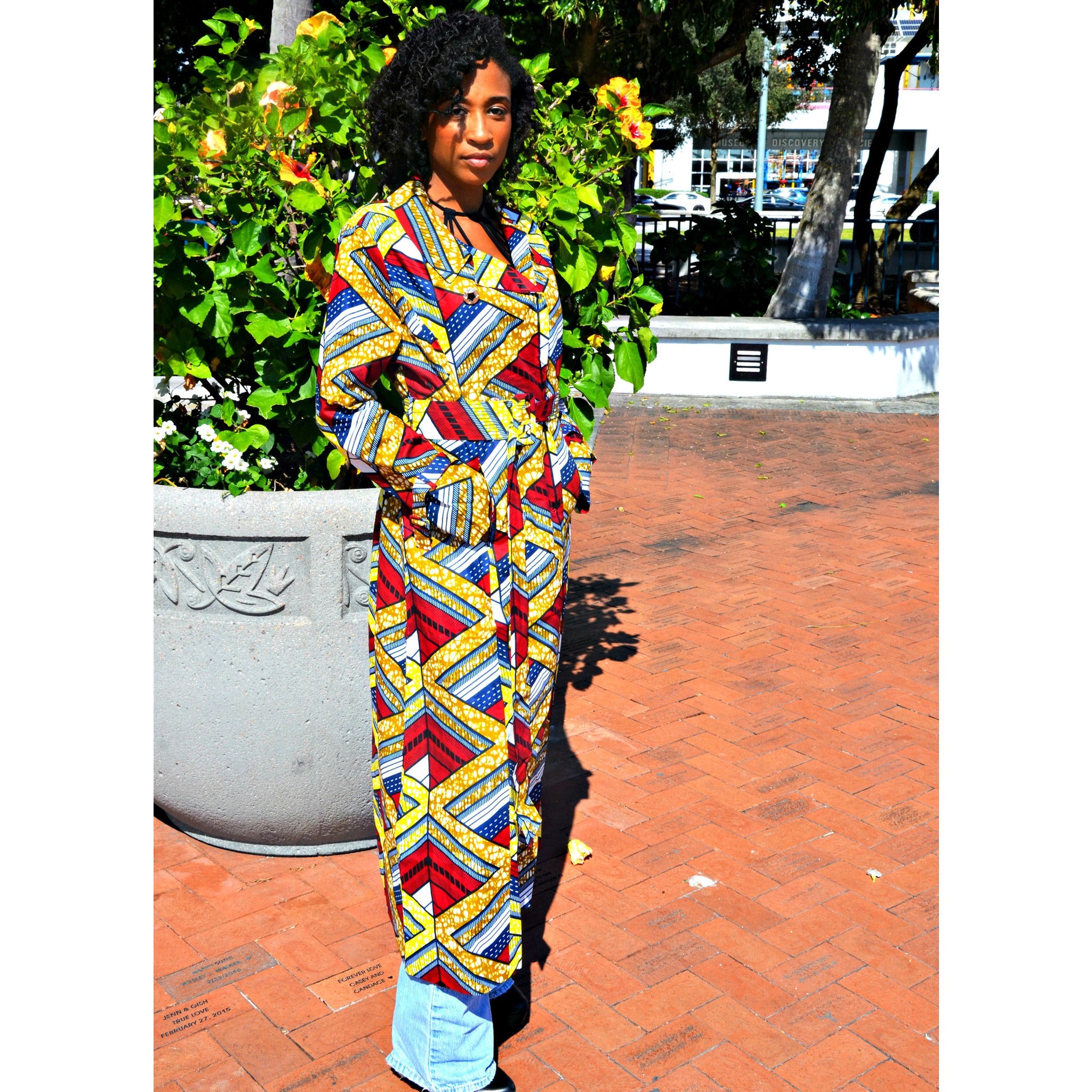 Emeka  Double-Breasted Belted African Print Trench Coat - Zabba Designs African Clothing Store