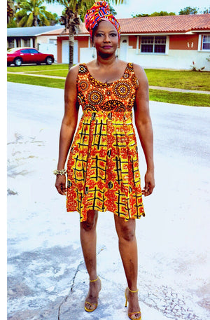 Saba African Midi Dress Orange - Zabba Designs African Clothing Store