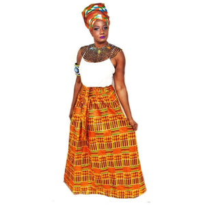 Kente African Print Momo Peach Head Wrap - Zabba Designs African Clothing Store