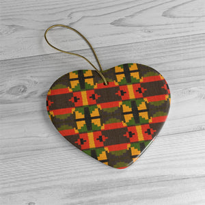 Traditional Ghana Kente Green, Yellow And Orange Ceramic Ornaments - Zabba Designs African Clothing Store