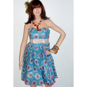 Vic Blue  And Gold African Print Midi Dress - Zabba Designs African Clothing Store