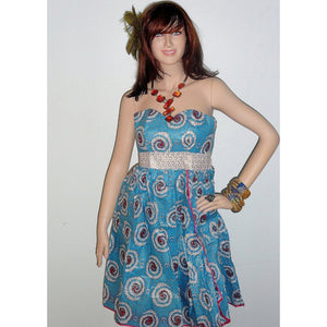 Vic Blue  And Gold African Print Midi Dress - Zabba Designs African Clothing Store