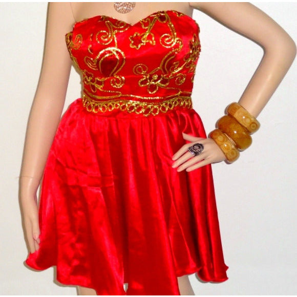 Fashion red and gold short dress