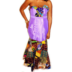 Lilac African Maxi  Dress Patchwork Design - Zabba Designs African Clothing Store