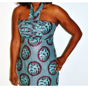 Blue Evening Dress- African Ankara Print Formal Dress - Zabba Designs African Clothing Store
