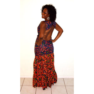 Blue Lace And African Ankara Fabric Evening Dress - Zabba Designs African Clothing Store