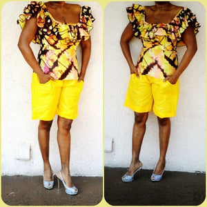 Yellow African Inspired Bazin Shorts - Zabba Designs African Clothing Store