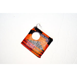 Large Fabric Covered Wood Earrings, Brown And Orange - Zabba Designs African Clothing Store