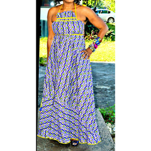 Purple Halter African Print Maxi Dress - Zabba Designs African Clothing Store