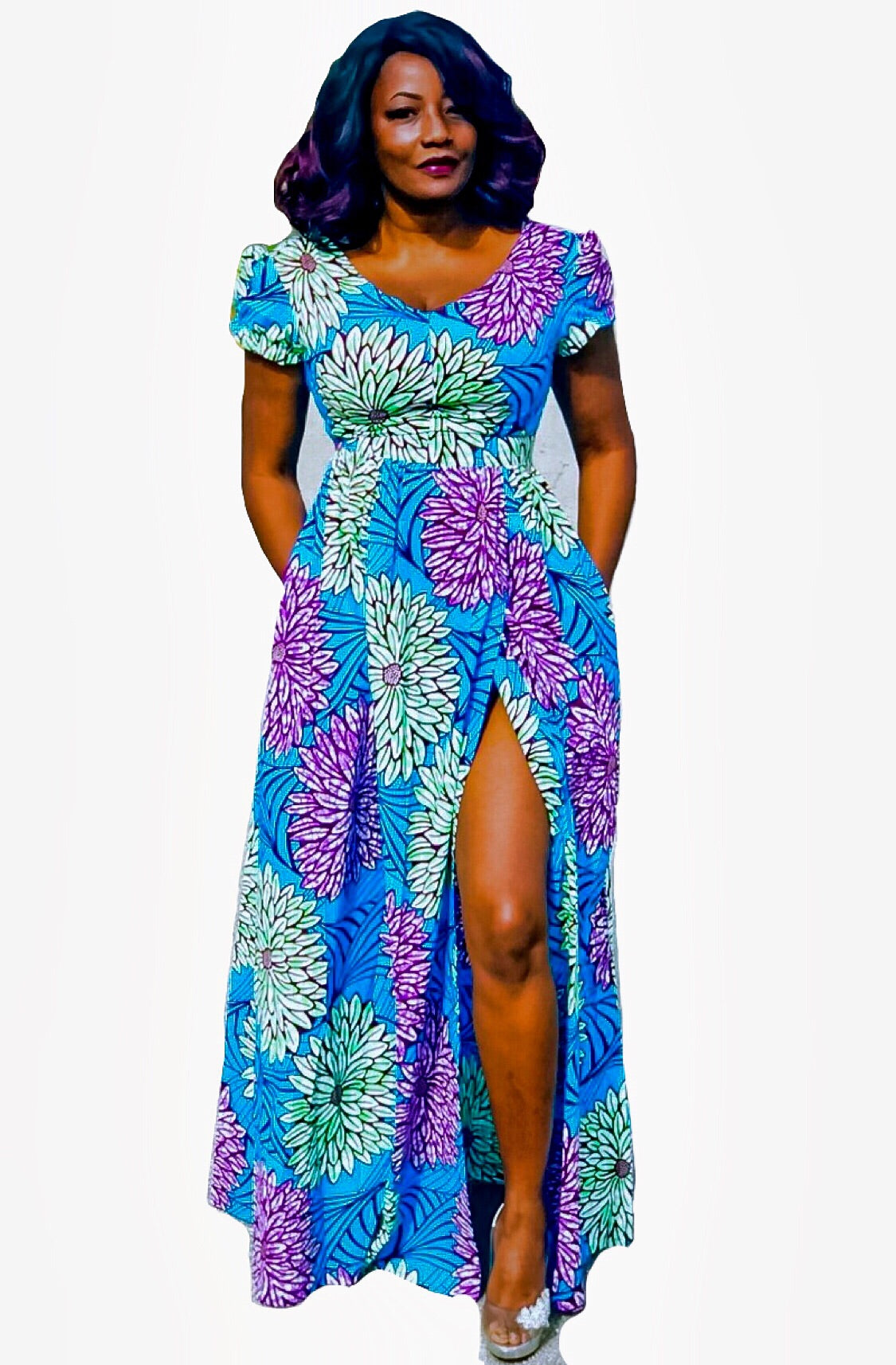 ISSA Blue African Print Maxi Dress - Zabba Designs African Clothing Store