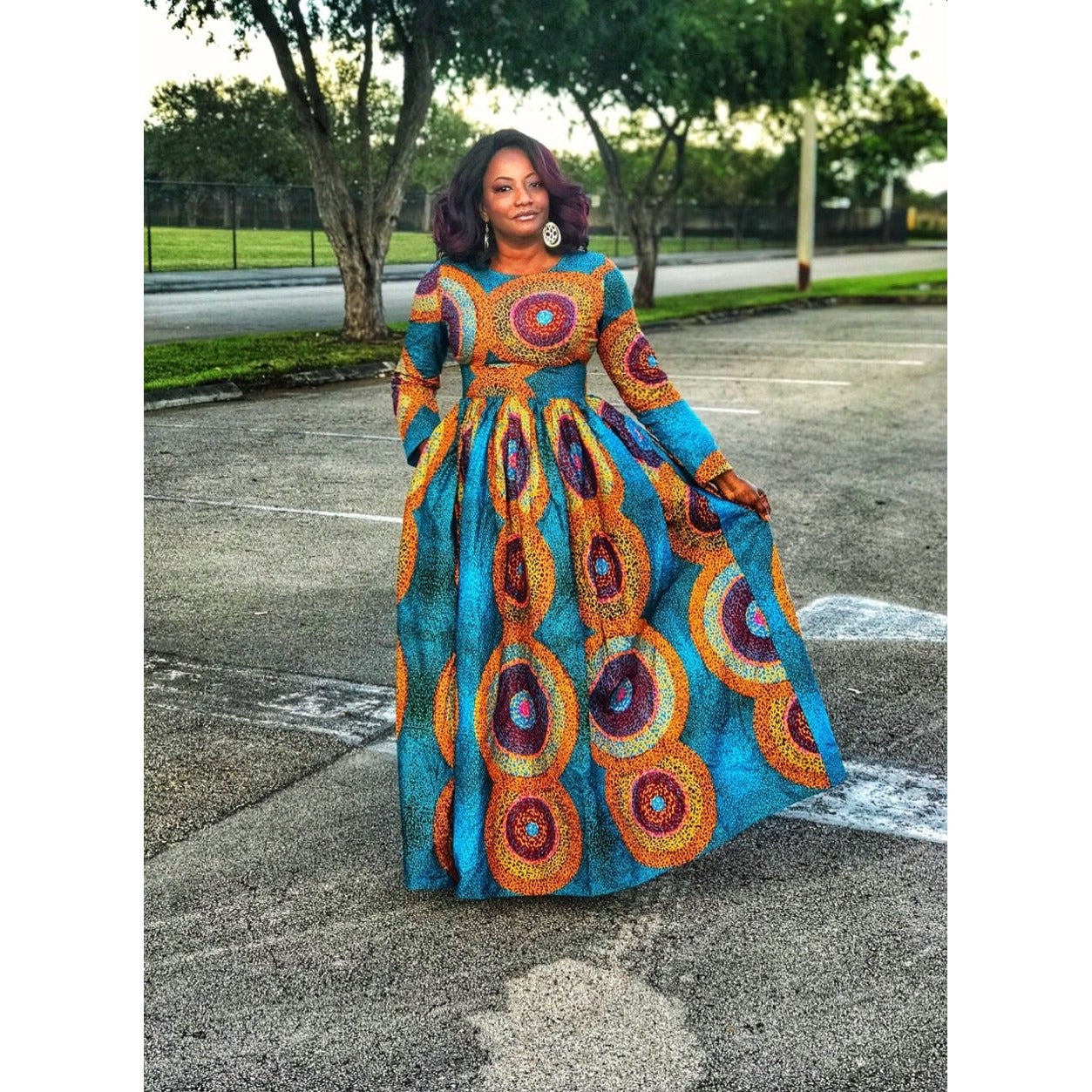 JUJU African Print Long Sleeve Maxi Dress - Zabba Designs African Clothing Store