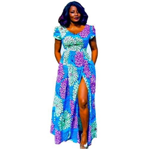 ISSA Blue African Print Maxi Dress - Zabba Designs African Clothing Store