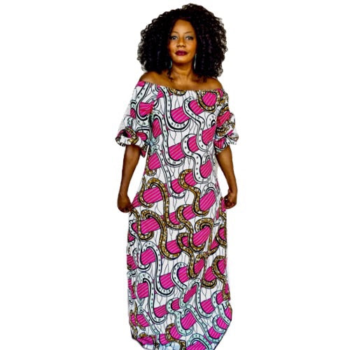 NIGHT GLOW African Print Balloon Maxi Dress - Zabba Designs African Clothing Store
