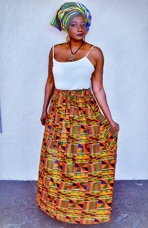 Kente Print  Long Skirt ~ The AQUA - Zabba Designs African Clothing Store