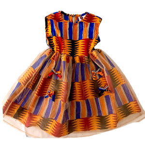 Tisha Kente African Print Traditional Tulle Girl’s Dress - Zabba Designs African Clothing Store
