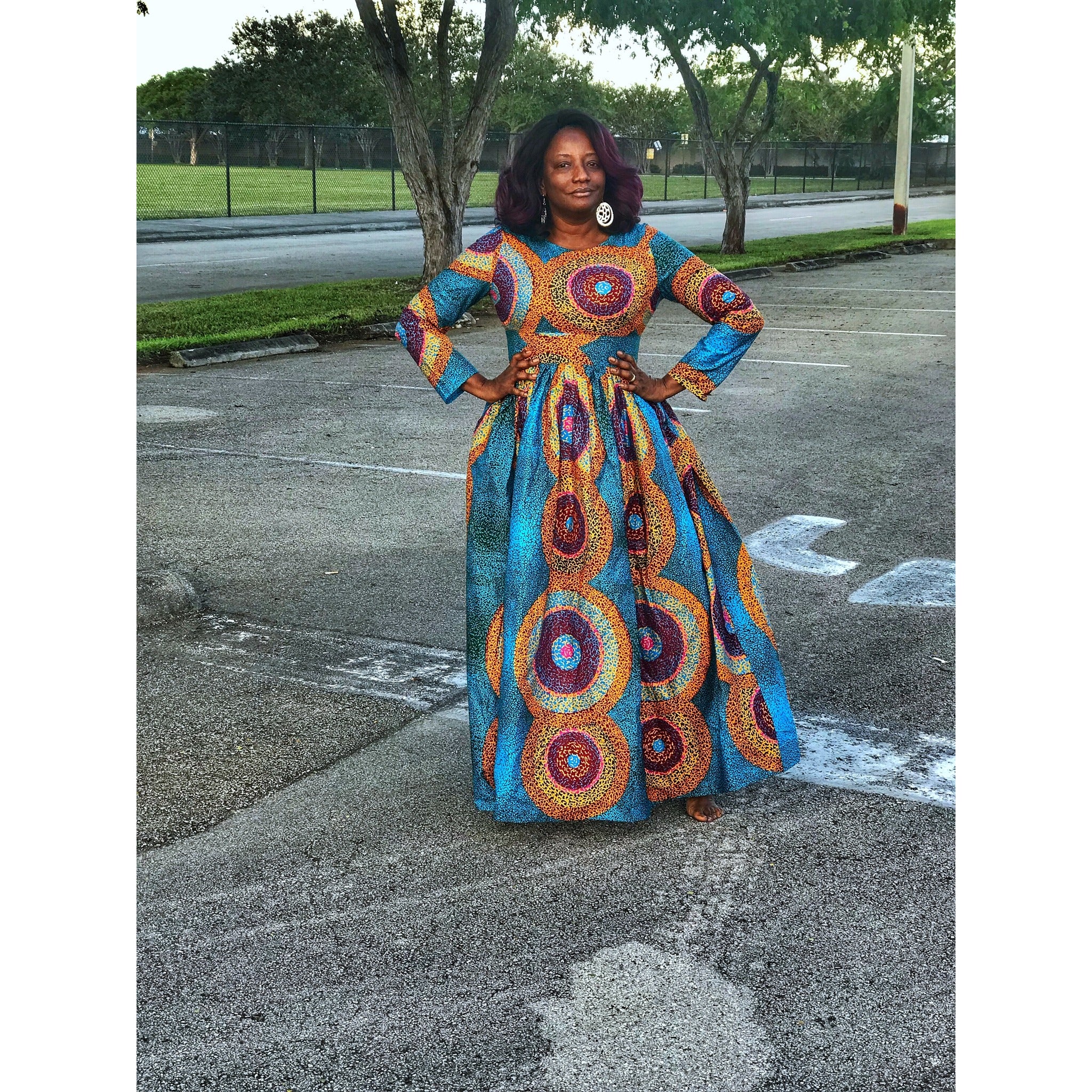 JUJU African Print Long Sleeve Maxi Dress - Zabba Designs African Clothing Store