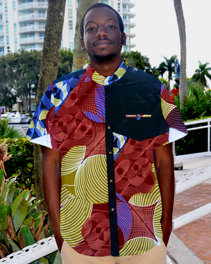 Morris Men's Crossdye Linen Banded Collar Shirt - Zabba Designs African Clothing Store