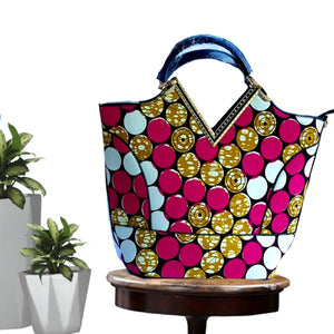 Flow African Ankara Print Top Handle Tote Bag - Zabba Designs African Clothing Store