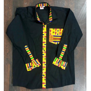 IFOWU Black And  Kente Print Long Sleeve Men’s Shirt - Zabba Designs African Clothing Store