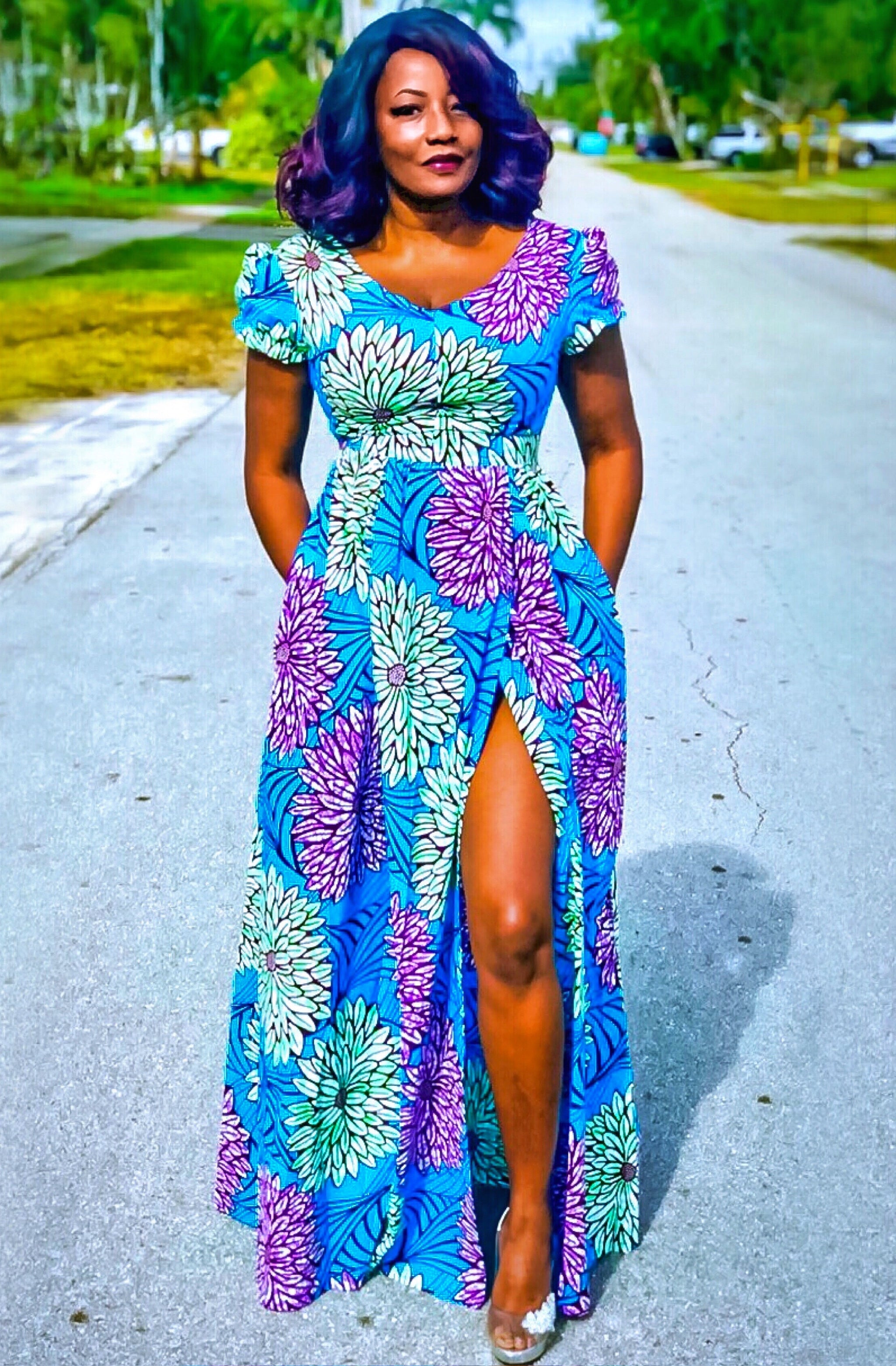 ISSA Blue African Print Maxi Dress - Zabba Designs African Clothing Store