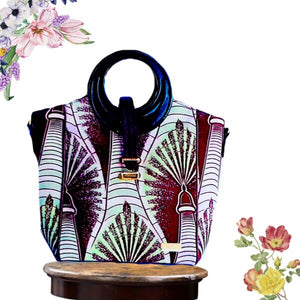 Burgundy Designer African Print Top Handle Handbag - Zabba Designs African Clothing Store
