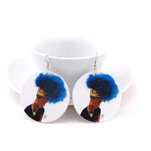 Geometric Blue Hair Wood Earrings - Zabba Designs African Clothing Store
