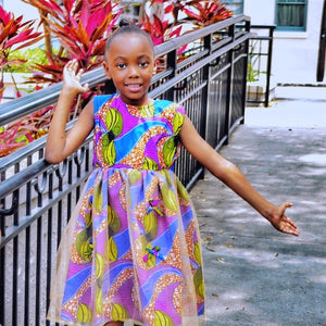 Kaylin African Print Girl’s Dress With Tulle - Zabba Designs African Clothing Store