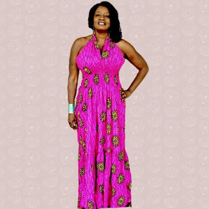 Pink And Yellow African Print Dress - Zabba Designs African Clothing Store