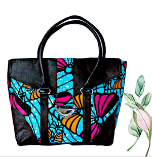 Navy African Print Bag, The Eliza Bag - Zabba Designs African Clothing Store