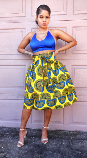 AKI African Print Midi Skirt - Zabba Designs African Clothing Store