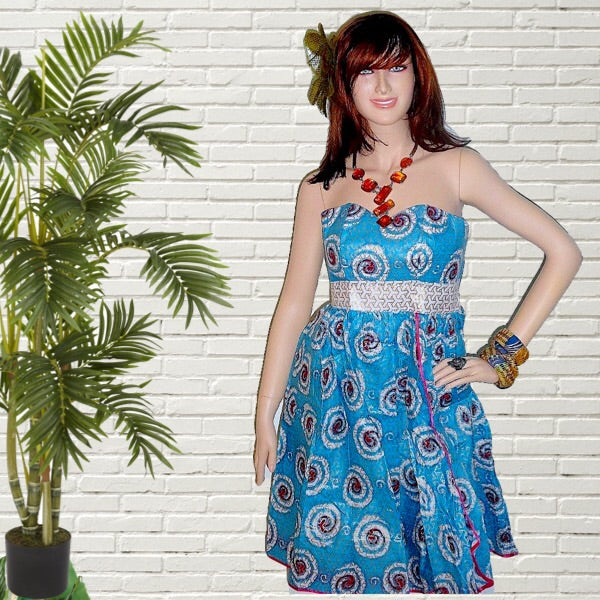 Vic Blue And Gold African Print Midi Dress