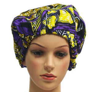 Purple And Yellow African Print Satin-Lined Hair Bonnet - Zabba Designs African Clothing Store