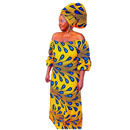 ABI African Print Balloon Maxi Dress With Head wrap - Zabba Designs African Clothing Store