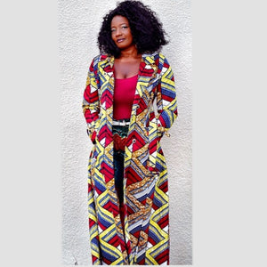 Emeka  Double-Breasted Belted African Print Trench Coat - Zabba Designs African Clothing Store