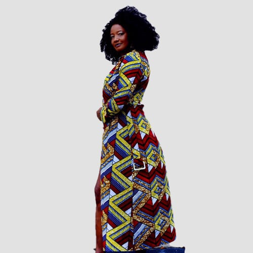 Emeka  Double-Breasted Belted African Print Trench Coat - Zabba Designs African Clothing Store