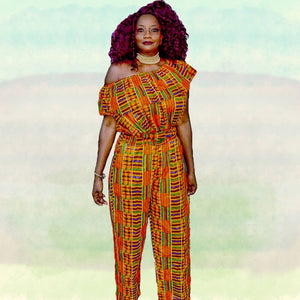 Kyla Kente African Print Wide-Leg Jumpsuit - Zabba Designs African Clothing Store
