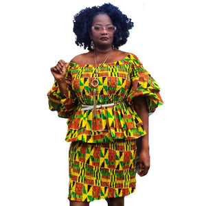 Gaga Kente African Print Midi Skirt Set - Zabba Designs African Clothing Store