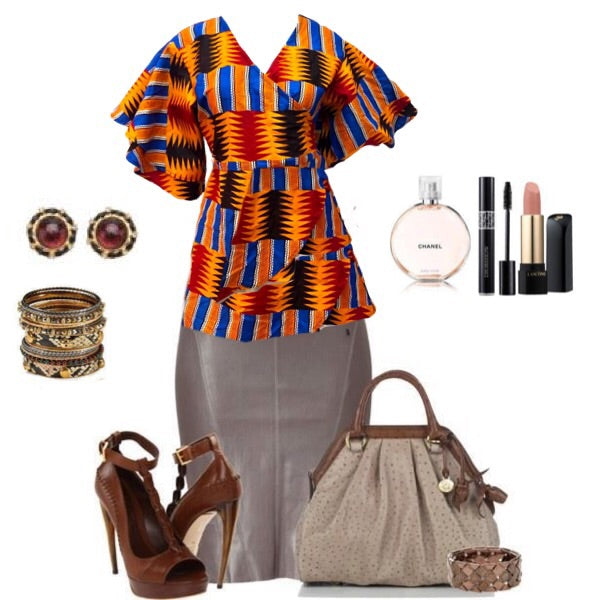 Flash Orange Kente African Print Wrap Blouse - Zabba Designs African Clothing Store