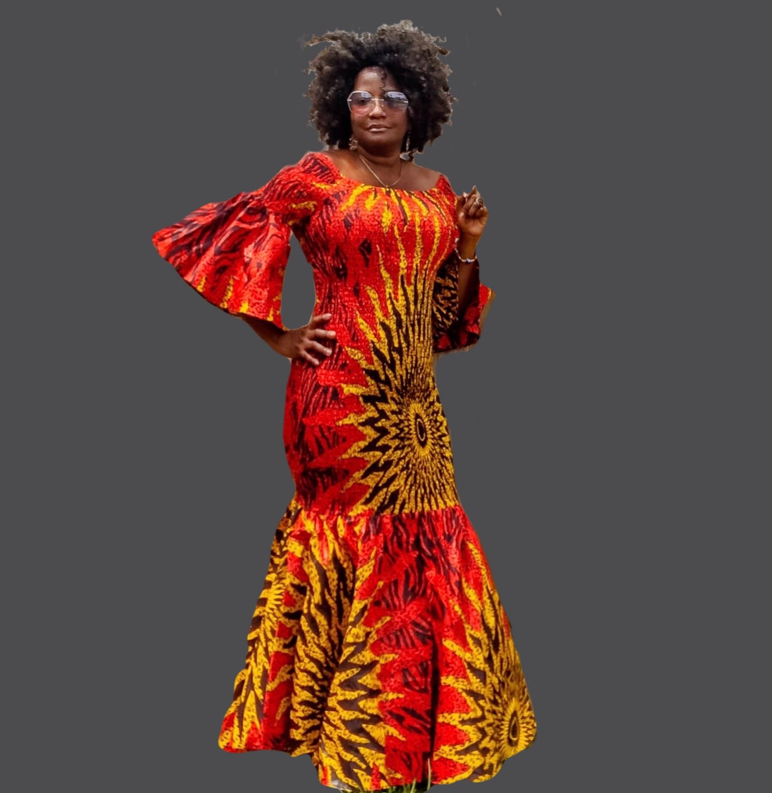 Angie Red African  Print Maxi Dress - Zabba Designs African Clothing Store