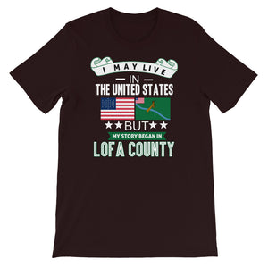 I May Live In The United States But My Story Began In Lofa County Flag T-Shirt - Zabba Designs African Clothing Store